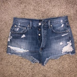 Agolde ripped jean shorts with buttons